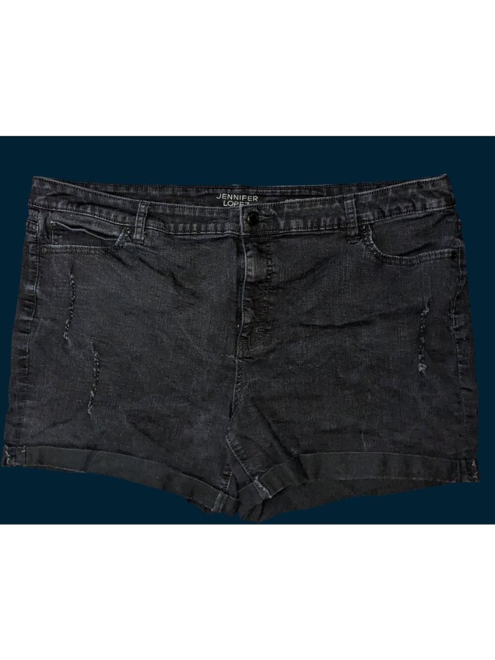 Jennifer Lopez Black Distressed Denim Shorts 22W With Frayed Hem & Pockets Casua